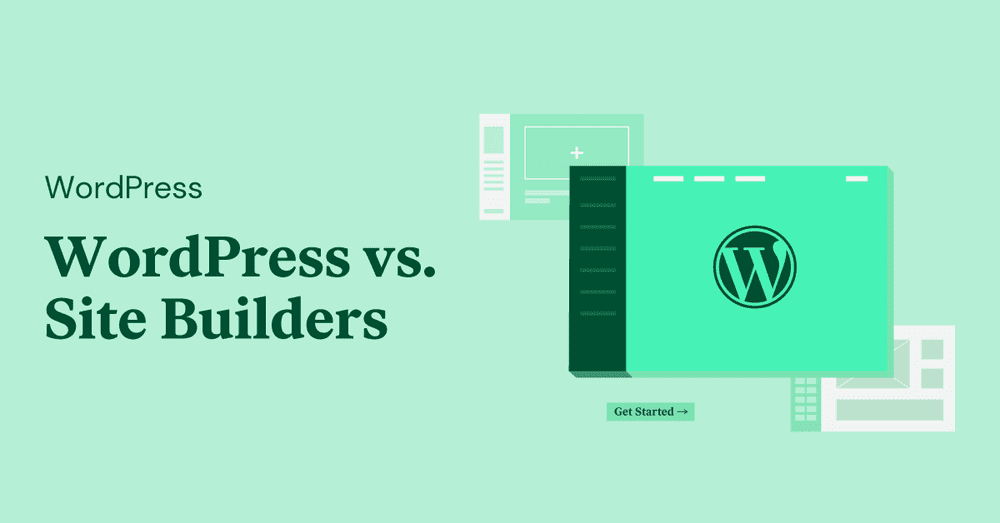 Comparison of WordPress with site builders, focusing on the advantages of using WordPress plugins and a special discount code for PlanetHoster hosting plans.
