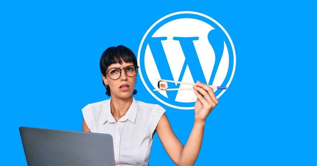 A woman is holding a magnifying glass in front of a WordPress logo, highlighting the wpvivid plugin.