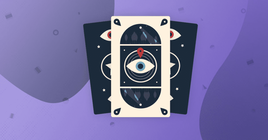 A WordPress plugin displaying an eye on a deck of playing cards.