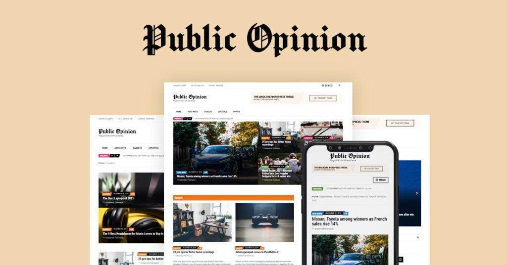 Discount code for a public opinion WordPress theme.