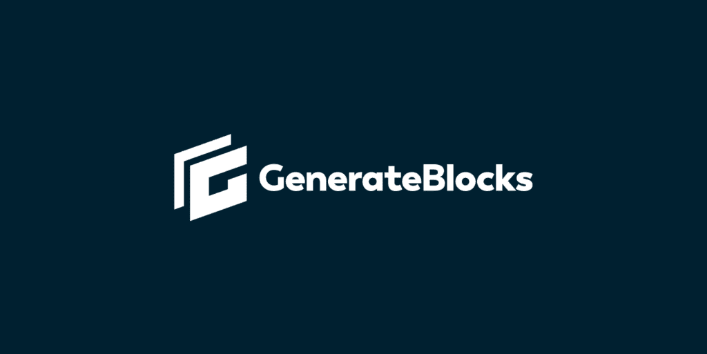 The Generateblocks logo on a dark background with a discount code for the WordPress plugin offered by Planethoster.