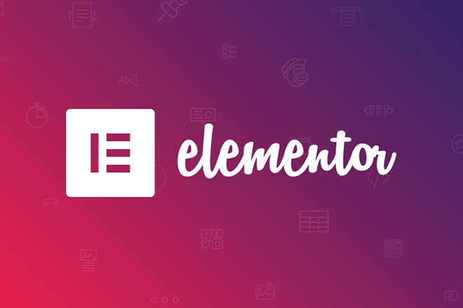 The logo for Elementor, a WordPress plugin, on a purple background.