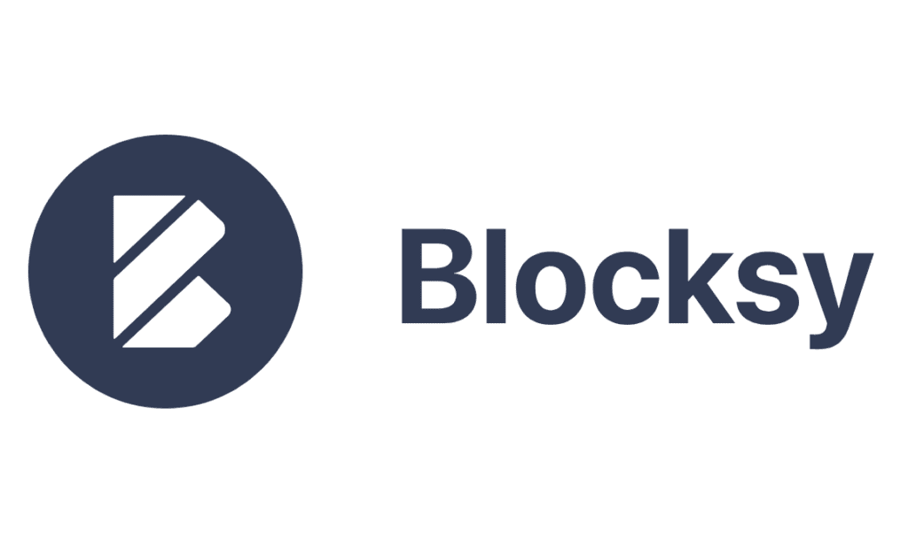 The Blocksky logo on a white background, with a discount code and WordPress plugin.