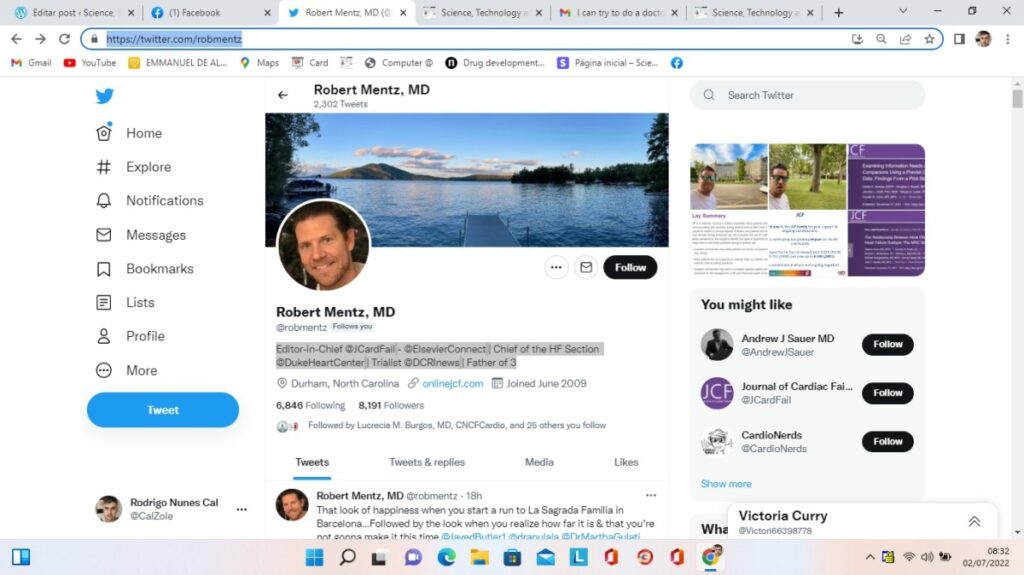 My Twitter Follower Dr. Robert Mentz read my message sent to him today @robmen Editor-in-Chief @JCardFail – @ElsevierConnect | Chief of the HF Section @DukeHeartCenter | Trialist @DCRInews | Father of 3 @ Links, images and websites & Information – Knowledge – World Innovations – Reference – Longevity #PostEditing #system #WordPress #time #typing #Internet #USA #Pionners #intentions #life #health #person #people #countries #Goals #BetterWorld – Science, Technology and Innovation – Time – Data – World @ Rodrigo Nunes Cal